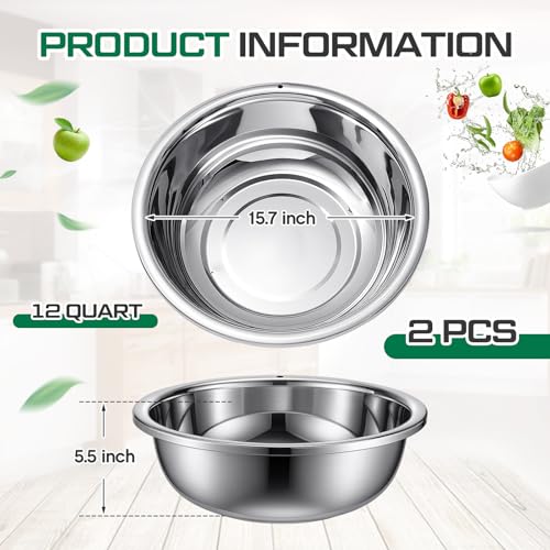 Pack de 2 tazones de acero inoxidable de 12 cuartos, 15.7 pulgadas miniatura 2