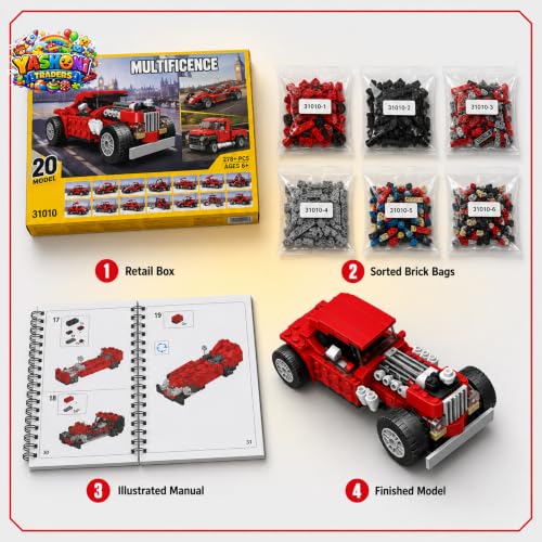 Image of Yashoni Automotive Building Blocks Toy Set for Kids | 10+ Construction Models in one Set| Aircraft, Excavator, Car Model Building Kit | Educational STEM Toy | Ages 6+ (Vintage Car)
