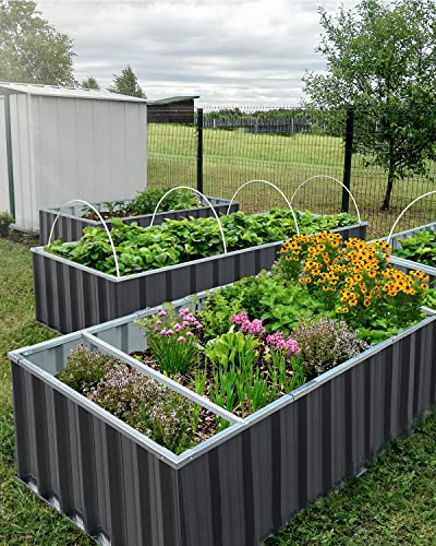 King Bird 101"X 36"X 24" Galvanized Raised Garden Bed 2 Installation Methods For Diy Outdoor Heightened Steel Metal Planter Kit Box For Deep-Rooted Vegetables, Flowers, Large Raised Bed Kit(Dark Grey) #TOP1