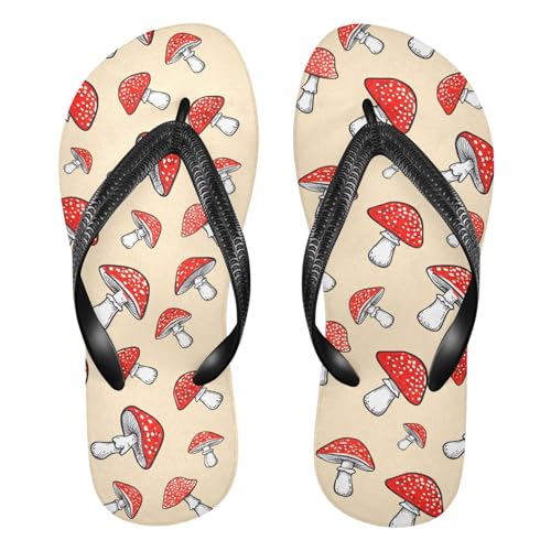 Beige Mushroom Red Flip Flops for Beach Thong Sandals Anti-slip Lightweight Shower Shoes for Travel Summer Outdoor