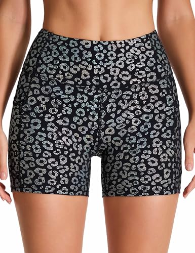 Image of THE GYM PEOPLE High Waist Yoga Shorts for Women's Tummy Control Fitness Athletic Workout Running Shorts with Deep Pockets