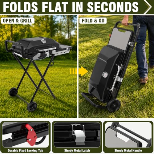 Image of BESTFIRE Propane Gas Grill, 13000 BTU Foldable 2-in-1 Griddle & Grill Grate