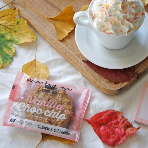 Kookie Cat Vanille Schokochip - Vegane Cookies Einzeln Verpackt, Glutenfrei, Sojafrei, Bio, Cashew & Hafer - 12 X 50g Multipack