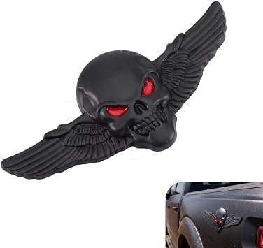 Skeleton Skull Emblem Metal Badge Car Ornament, 3D Metal Scratch-Resistant Waterproof Fun Stickers, Personalized Vehicle Scratch Cover Decoration, Universal for Most Vehicles Red