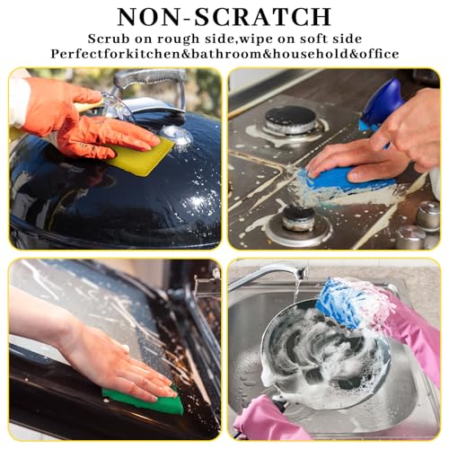 Image of Honeydak 24 Pack Multicolor Cellulose Scrub Sponges,Non-Scratch Scrubbing Cleaner Sponges for Kitchen in 4 Color, Durable Dishwashing Household Dish Cloths,5.2 inch l x 3.4 inch w x 0.6th