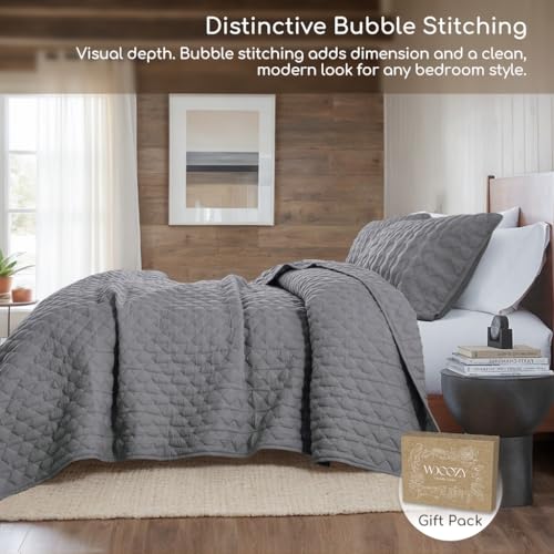 WDCOZY Oversized California Cal King Size Quilt Bedding Sets with Pillow Shams, Dark Grey Lightweight Soft Bedspread Coverlet Bed Cover, All Season Spring Summer, 3 Pieces, 116x106 inches — view 4