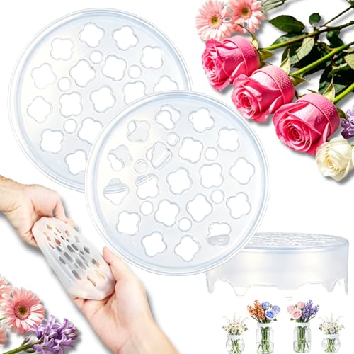 Silicone Flower Arranging Grid Reusable Stretch Floral Grid Arranger Clear Flexible Silicone Spiral Stem Holder for Outdoors and Indoors Easy Ikebana Vase Arrangement (2 PCS)