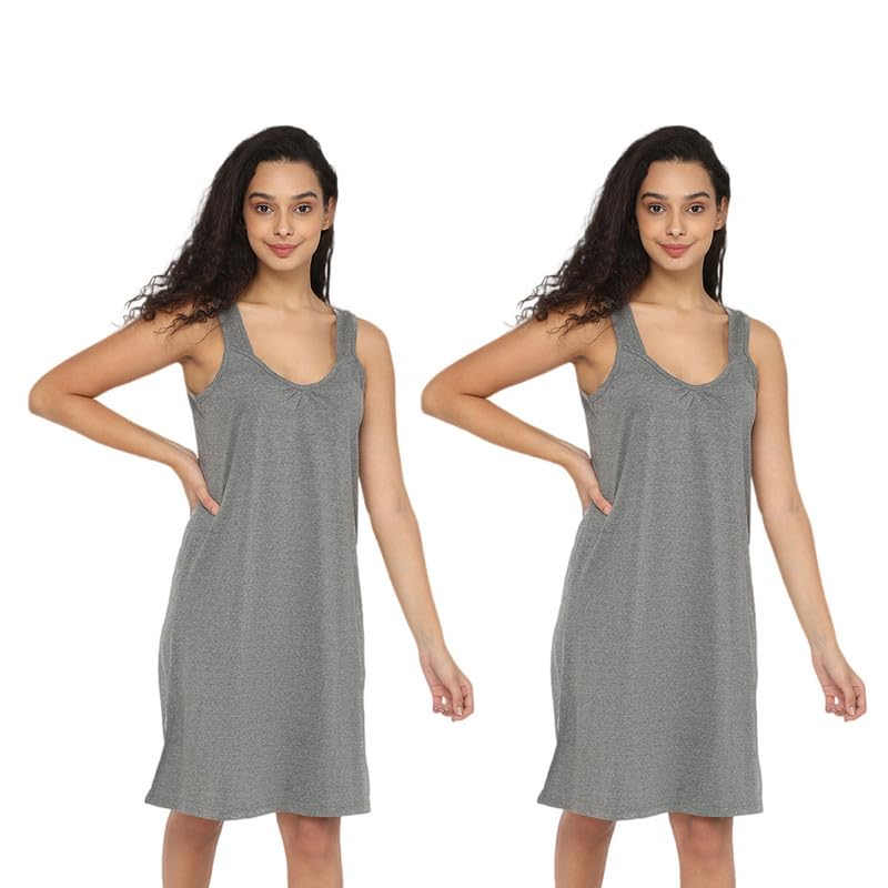 Image of INTIMACY LINGERIE Knee-Length Cotton Slips for Women Maxi Nighty Slip 3 /4 Slip Short Nighty Comfortable Cotton Night Slip for Women