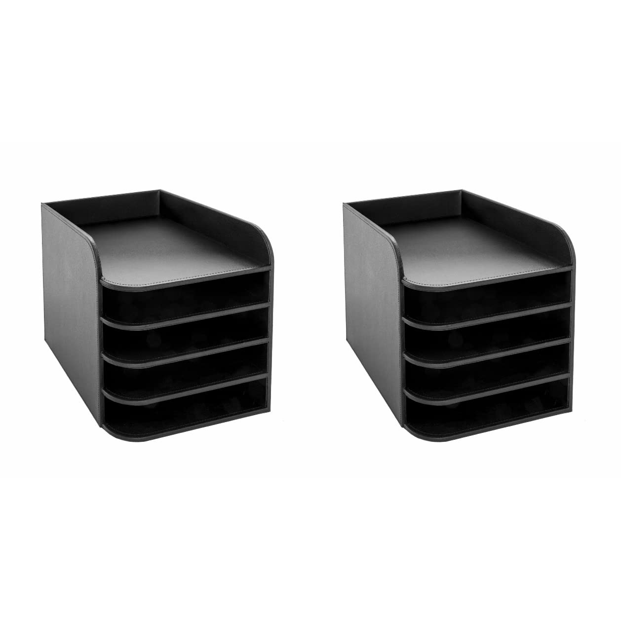 OSCO Black Faux Leather Five Tier Designer Letter Tray 2 Pack, A4 Desk File Organiser, Paper Storage, Office Document Sorter, No Assembly Required