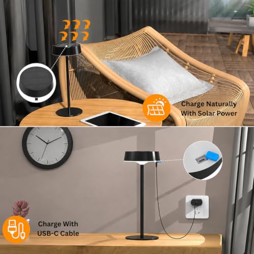 Image of NYRWANA Solar Rechargeable LED Table Lamp | 1800mAh | Solar & USB Charging, Stepless Dimming, Touch Control, 3 Color Modes, Portable Desk Lamp for Bedroom, Living Room & Home Decor
