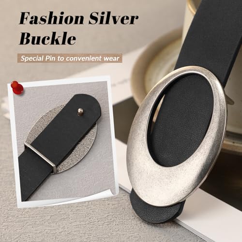JASGOOD Women Leather Belt with Timeless Oval Silver Buckle Trendy PU Leather Waist Belt for Ladies Jeans Dress Pants3