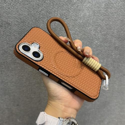 Étui en cuir tissé iPhone 14 15 Pro Max coque avec dragonne Gris Danke - 2