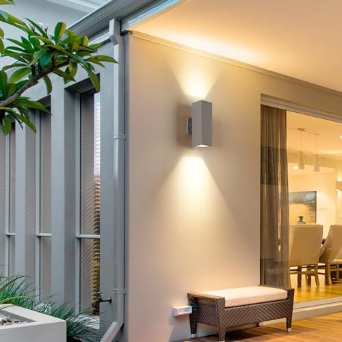 Image of mirrea 12 inch Modern Outdoor Porch Light in 2 Lights, Matte Gray, 2 Pack