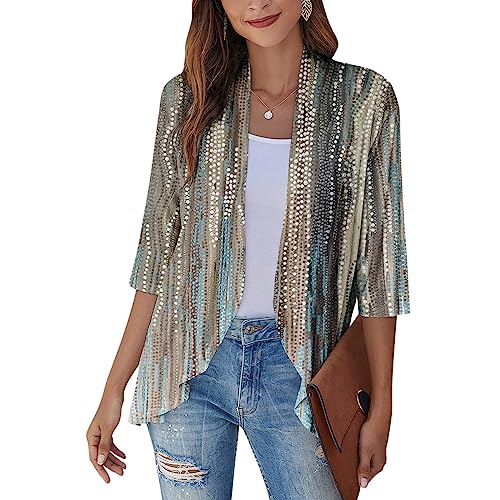 Cardigans for Women 2025 Retro Print Lightweight Cardigans Casual Duster Jackets 3/4 Sleeve Blouse Tops Coat