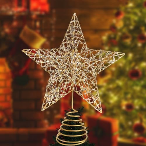 AUMAYCO Roségold Christbaumspitze Stern, 20 x 24cm Glitzer Metall...