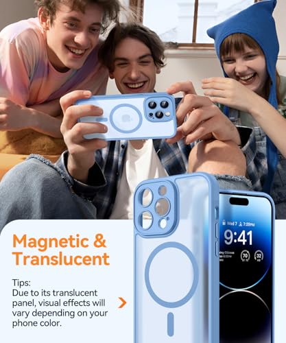 Image of CANSHN Magnetic Compatible with iPhone 14 Pro Max Case, Upgraded [Full Camera Protection] [Compatible with Magsafe] [Translucent Matte] Shockproof Protective Phone Case Cover 6.7 Inch - Light Blue
