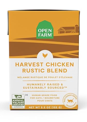 Open Farm Harvest Chicken Rustic Blend Wet Cat Food, Complete Meal or Food Topper with Responsibly Sourced Meat and Superfoods Without Artificial Flavors or Preservatives, 5.5 oz, Pack of 12 Boxes
