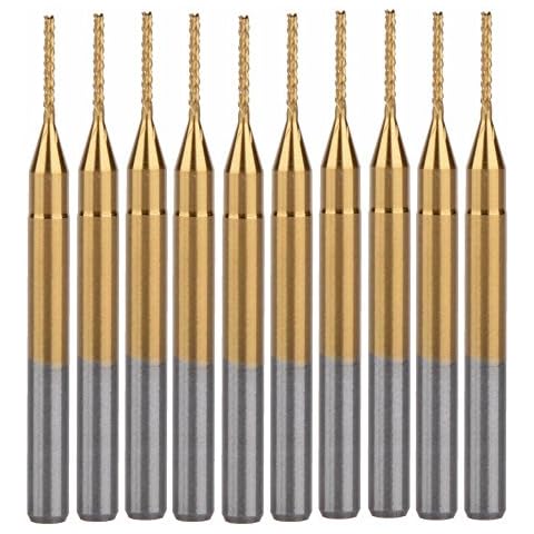 HOZLY 10Pcs 1/8'' Shank 0.8mm Titanium Coat Carbide End Mill Engraving Bits CNC Rotary Burrs Tool for PCB Mould Plastic Fiber Carbon Fiber Hardwood Cover