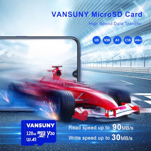 Image of Vansuny Micro SD Card 128GB microSDXC Memory Card with SD Adapter A1 App Performance V30 4K Video Recording C10 U3 Micro SD for Phone, Security Camera, Dash Cam, Action Camera