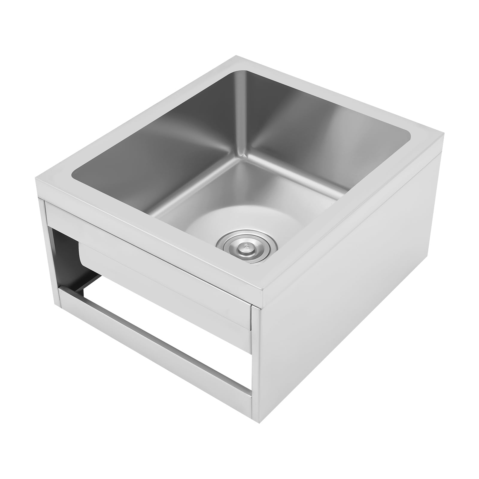 Floor Mount Commercial Sink, 304 Stainless Steel Single Bowl Kitchen Sink, 22x19x12inch
