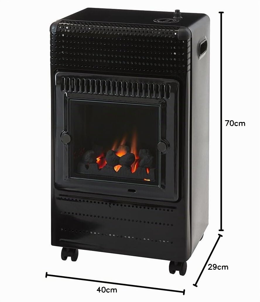 FAVEX - Poêle à gaz infrableu Ektor Fire - Chauffage d'appoint à gaz - Intérieur - Brûleur Inox Infrableu effet feu de cheminée - 3 Puissances de Chauffe - jusqu'à 35 m² - Noir