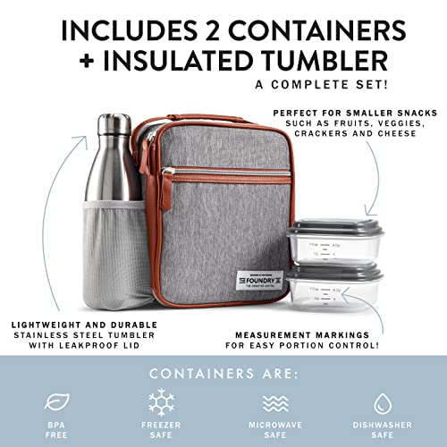Foundry By Fit + Fresh, Thayer Insulated Lunch Bag With 2 Food Containers & A Stainless Steel Tumbler, Reusable Lunch Box & Mini Cooler Bag, Perfect For Work, Picnics & More, Grey #TOP4