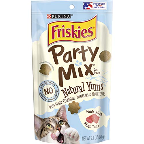 Purina Friskies Made in USA Facilities, Natural Cat Treats, Party Mix Natural Yums With Real Tuna - (10) 2.1 oz. Pouches