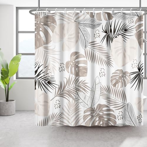 Bovlleetd 72x74inch Bohemian Bathroom Curtain Waterproof Abstract Art Shower Curtain Mid-Century Tropical Plant Shower Curtains Washable Bathtub Decorative Curtain with Hook