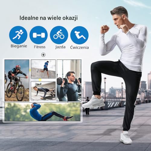 MEETYOO Męska kompresyjna warstwa bazowa top koszulka z długim rękawem sprzęt sportowy rajstopy fitness do biegania siłowni treningu, biały, L