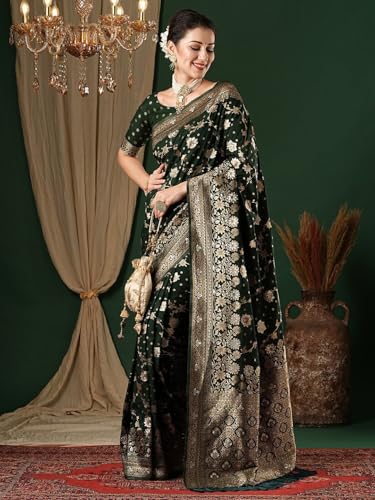 Image of Women's Georgette Kanjeevaram Saree with Woven Ethnic Motif Design, Unstitched Blouse Piece