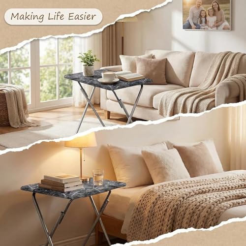ZHUJERRY Tv Trays Folding Tv Table, Dinner Table for Eating with Sturdy Metal Frame, Small Foldable Snack Trays Table for Living Room, Couch,Sofa, Bed, No Assembly Required (Black Marble 2-Piece Set) by ZHUJERRY - Used condition - Image 5