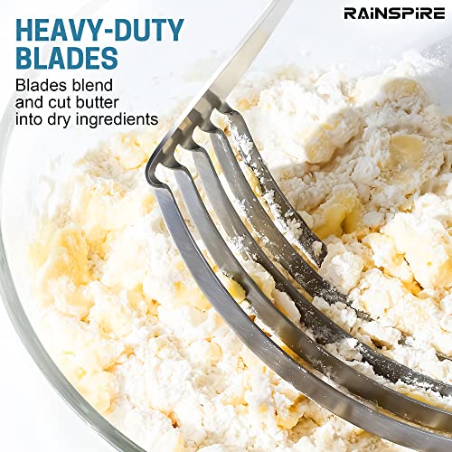 Rainspire XL Pastry Cutter For Baking, Heavy Duty Pastry Blender Stainless Steel, Thick Sharp Blades Dough Blender, Dough Cutter Butter Cutter Pastry for Easy Mixing, Dishwasher Safe, Black