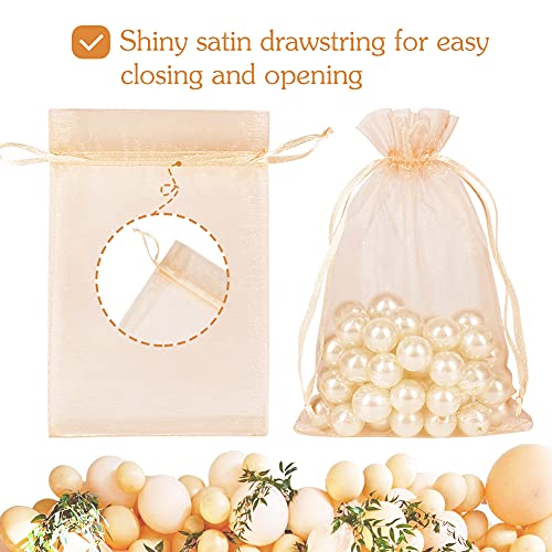 Image of HRX Package 100pcs Blush Peach Organza Bags, 4 x 6 inch Mesh Jewelry Drawstring Bag Small Gift Pouches for Wedding Candy Party Favor