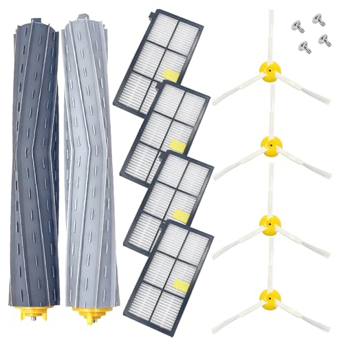 Kit di manutenzione di ricambio spazzole in gomma x2, spazzola laterale x4 e filtro x4, compatibile con iRobot Roomba serie 800 900 aspirapolvere robot 860 870 866 886 880 866 890 891 896 960 966 976