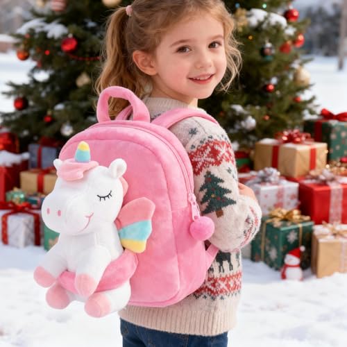 Image of Gloveleya Unicorn Kids Backpack - Soft Plush Toddler Backpack for Girls, Cute Back-to-School Gift, Preschool Bag for Snacks, Toys & Books, Travel & Everyday Use, 9 Inches