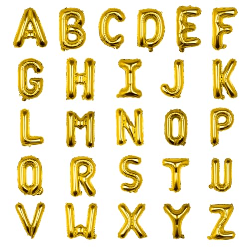 Image of 52PC Letter Balloons Foil Mylar Gold Balloons A-Z 16Inch Hanging Alphabet Balloon Custom Phrase for Birthday Anniversary Wedding Party Decorations