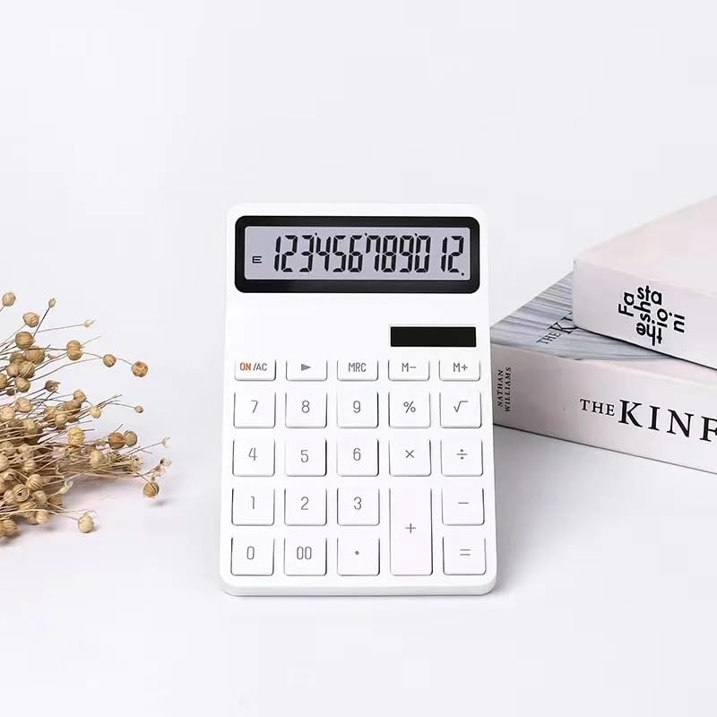 Solar Calculator Desktop Calculator LCD Display Sensitive Buttons Dual Solar Accounting Calculator Power and Battery Standard Function For Office Home School Big Button Accounting Calculator(White)