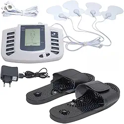 Aparelho Fisioterapia Massageador com Eletrodos Pulso Eletrico Portátil Acupuntura - Acompanha Chinelo e 4 pares de adesivos - Dor Tensao Muscular Tens (1)