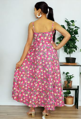 Image of JAIPUR HAND BLOCK Sleeveless Cotton A Line Dress|Gown with Jacket S63