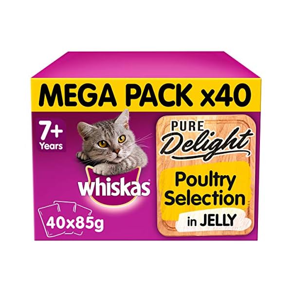 whiskas 7+ Katzenfutterbeutel Pure Delight Geflügelauswahl in Gelee 40 x 85g