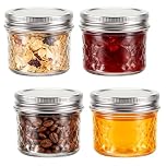 Hejo 4-Pack 100ml/3.4oz Small Glass Jars with Lids, Grid-Textured Mason Jars with Lids, Airtight Jam Jars with Lids for Overnight Oats, Honey, Spices, DIY Decor