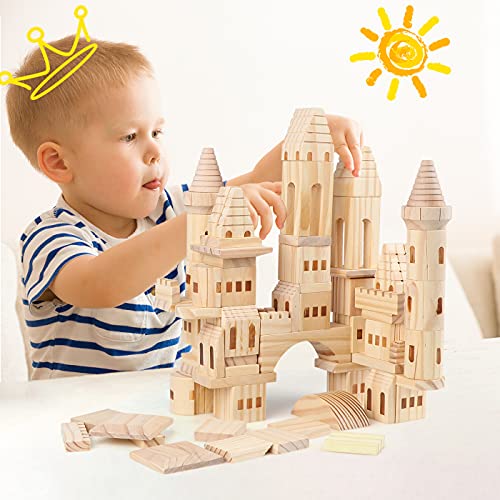 Garlictoys 75 Pieces Wooden Castle Blocks Medieval Knights Princesses Wooden Castle Building Blocks Kit For Kids Boys And Girls #TOP5