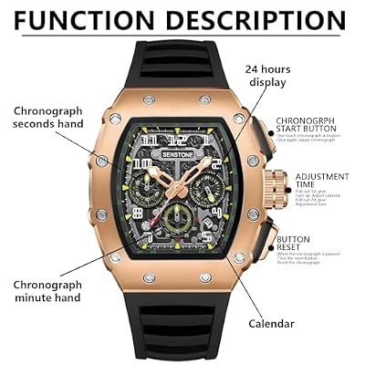 Mens Watches Retro Punk Skull Tonneau Design Analog Unique Skeleton Sports Quartz Wrist Watch for Men with Luminous Rubber Strap Silicone Band
