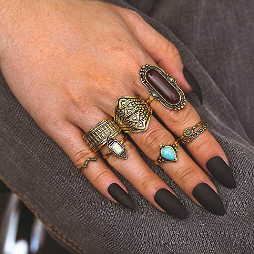 Campsis 8Pcs Gold Turquoise Ring Sets Joint Knuckle Rings Flower Mid Ring For Women And Girls #TOP3