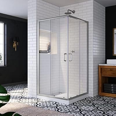 SUNNY SHOWER 34 in. X 34 in. X 72 in. Corner Shower Enclosure 1/4 in. Clear Glass Semi-Frameless Sliding Shower Doors Brushed Nickel Finish Corner Shower Stalls