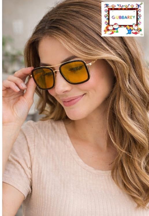 Gubbarey Classic Oversized Men Sunglasses Luxury Style Square retro look Mirror Eyewear latest Outdoor (Yellow) 2