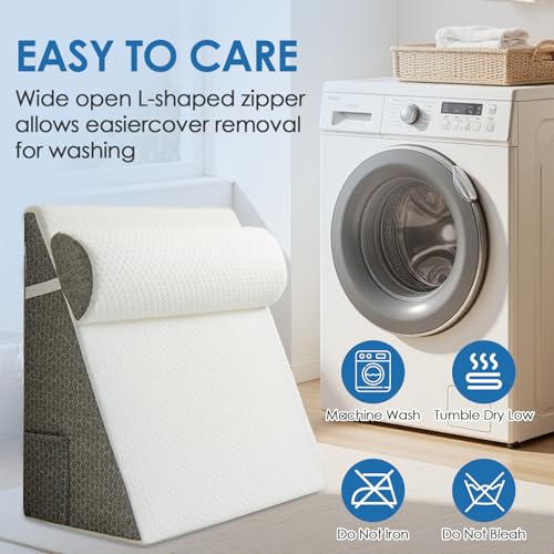 ChaneeHann Keilkissen mit Verstellbarem Neigungswinke,Orthopädischer Bettkeil, Keilkissen für Bett – 3-in-1 Set mit hoch elastischem Schaumstoff, 50x50x26 cm, Baumwollbezug, Grau-Weiß
