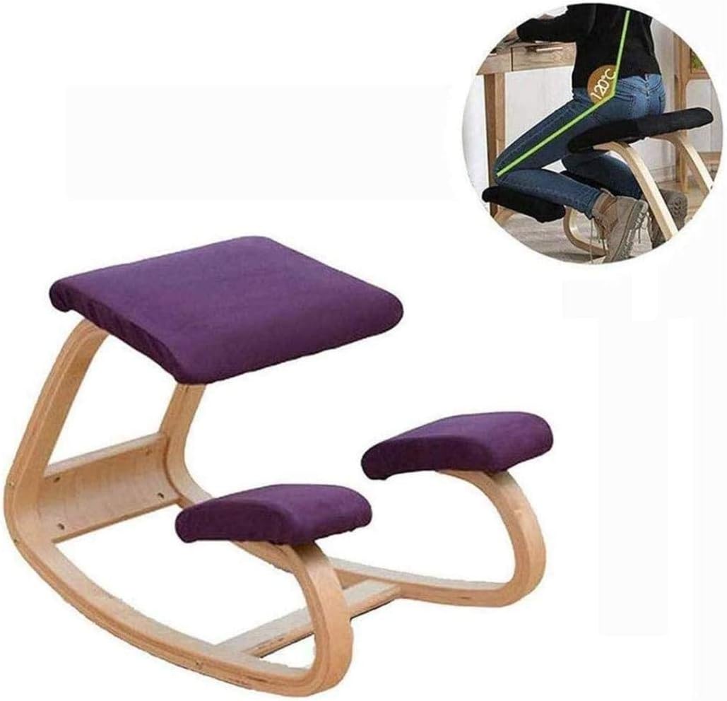 Renovation House Professional Back Support Neck Pain Spine Tension Relief Solid Wooden Stool Purple Rocking Kneel Seat Orthopedic Soft Knee Cushions Stool Chair