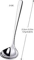 Vista 3 de Cucharón de sopa de acero inoxidable SUS304 de 2 onzas para servir, cucharón de salsa de 9.5 pulgadas (plateado) (juego de 2)