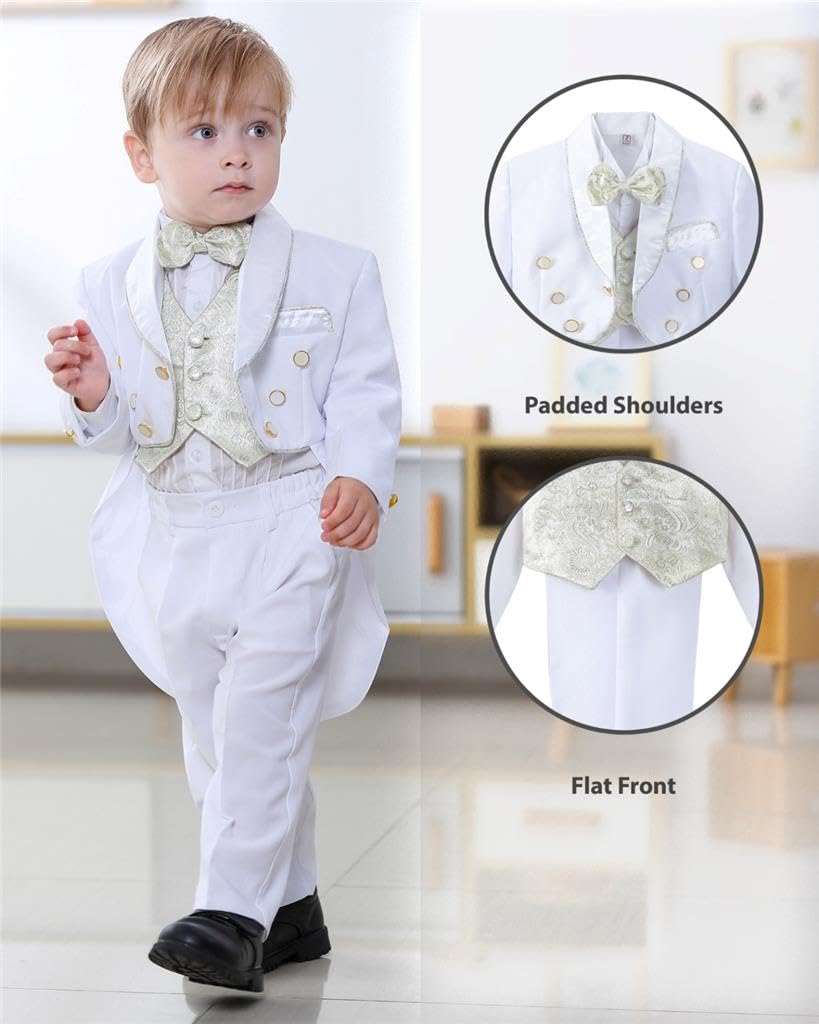 Lito Angels Smoking per Bambino Bimbo, Set da 5 Pezzi (Giacca, Camicia, Jacquard Gilet, Pantaloni e Papillon), Nero e Oro